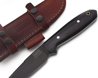 Handmade D2 Steel Hunting Knife: Micarta Handle, Leather Sheath