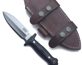 Handmade D2 Steel Hunting Knife: Full Tang G10 Handle, Leather Sheath