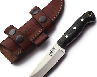Handmade D2 Steel Hunting Knife: Black G10 Handle, Leather Sheath
