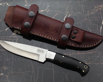Handmade D2 Tool Steel Hunting Knife: G10 Handle, Leather Sheath