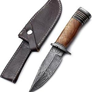 Handmade Damascus Steel Hunting Knife with Leather Sheath