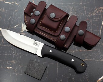 GCS Handmade D2 steel Hunting Knife Micarta Handle Tactical Knife with Buffalo Hide leather Sheath for Hunting Camping and EDC GCS 108