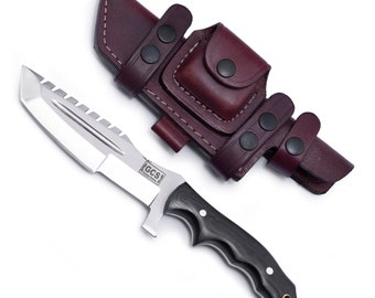 GCS Handmade Tracker Knife D2 steel Hunting Knife G10 Handle Fixed Blade  Buffalo leather Sheath and Sharpening Stone GCS 172