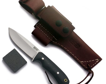 Handmade D2 Steel Hunting Knife: Micarta Handle, Leather Sheath
