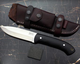 Handmade D2 Steel Hunting Knife: Micarta Handle, Leather Sheath