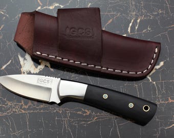 Handmade D2 Steel Hunting Knife: Micarta Handle, Leather Cross Draw Sheath