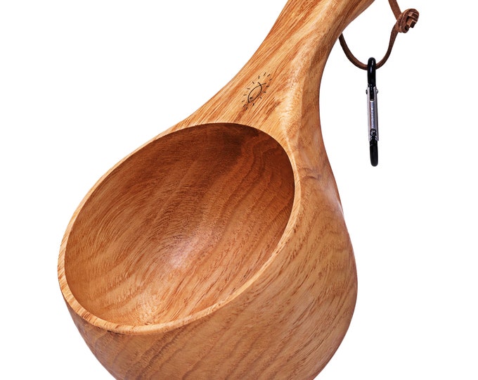 GCS Handmade Kuksa 12 Oz Portable Outdoor Wooden Camp Cup Handcrafted with Natural Chestnut Wood with Ancient Nordic Lifestyle for Camping