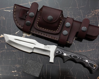 GCS Handmade Tracker Knife D2 steel Hunting Knife G10 Handle Fixed Blade  Buffalo leather Sheath and Sharpening Stone GCS 171