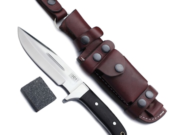 Handmade D2 Steel Tactical Knife: Black G10 Handle, Buffalo Hide Sheath