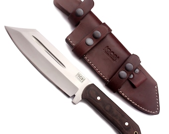 Handmade D2 Tool Steel Hunting Knife: Micarta Handle, Leather Sheath