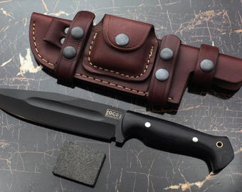Handmade D2 Steel Hunting Knife with Micarta Handle & Leather Sheath GCS 755