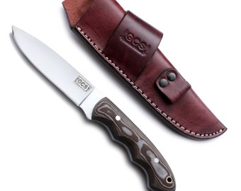 Handmade D2 Tool Steel Hunting Knife with G10 Handle & Leather Sheath GCS 241