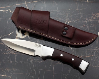 Handmade D2 Steel Hunting Knife:Brown Micarta Handle, Leather Sheath GCS 949