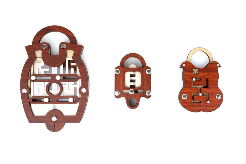3 Escape Room Puzzle Locks Set Tricky Brain Teaser Maze Etsy