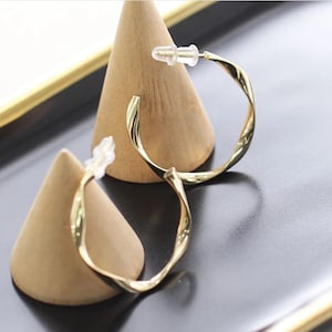 14k Gold Plated Wave Hoop Earrings, creoles, retro, 70s