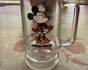 Jarra de cerveza de cristal transparente de Minnie Mouse de Walt Disney, estilo años 70.