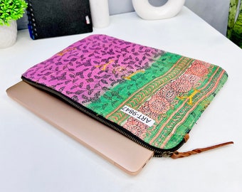 Macbook Sleeve 13-inches, vintage Kantha macbook Cover, recycled Old cotton Quilt Multi Color Patchwork Laptop Sleeve, handmade laptop bags