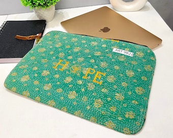 Macbook Sleeve 13-inches, vintage Kantha macbook Cover, recycled Old cotton Quilt Multi Color Patchwork Laptop Sleeve, handmade laptop bags