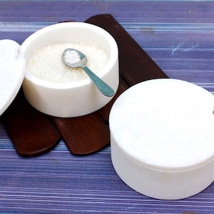 Marble Cellar with Lid Stylish and Functional Kitchen Storage, White Marble box for Sugar Salt & Spices with Spoon cut Lid, home decor gifts