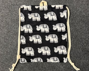 Drawstring backpack, 100% Cotton Jaipuri Elephant Hand Block Print Fabric, back to school gifts, picnic backpack, tution backpack