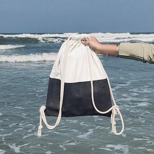 Sac à dos à cordon coulissant fabriqué à la main pour l'école, sac à dos à cordon coulissant en cuir et toile, cadeaux de rentrée, sac à dos de pique-nique, soldes fête du travail