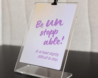 Clear Acrylic Quote Display Stand A5 with Clip