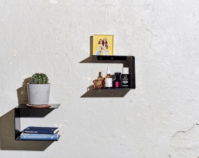 Floating Metal Shelf or Bookshelf - Black