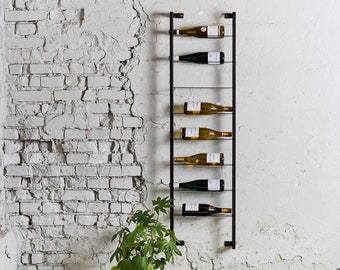 Estante de exhibición de vino de metal montado en la pared - Bodega - Exhibición de vino - Almacenamiento de vino - Accesorio de vino - Metal hecho a mano - Portabotellas de vino