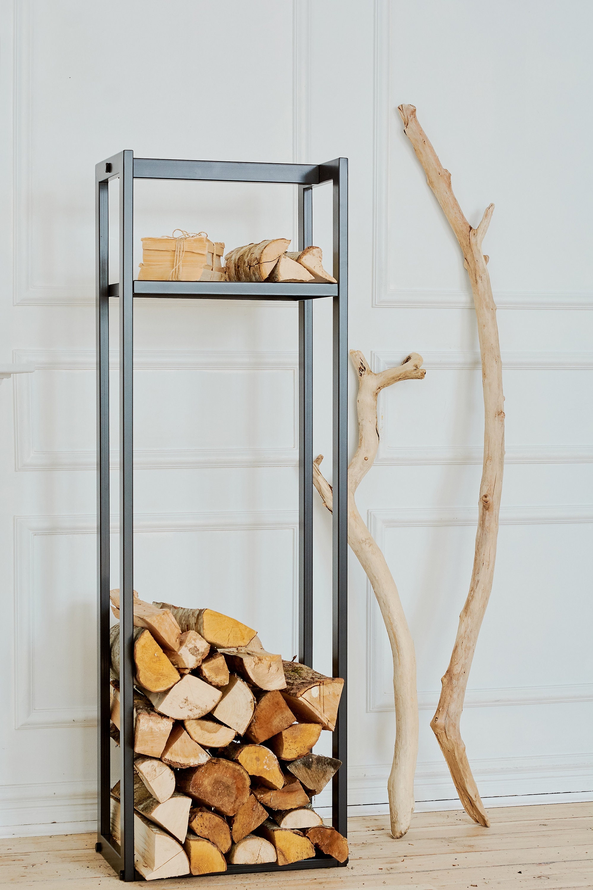 Steel Firewood Log Storage Rack & Tool Set w/ Kindling Holder