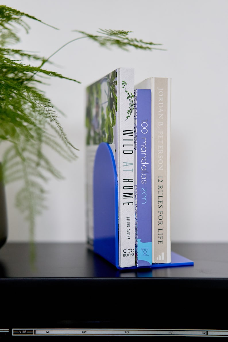 Acrylic Bookends Bookshelf Decor Book Stopper Book Lover's Gift Bookend Set Desk Book End Bookends for Shelves Book Storage Dark Blue