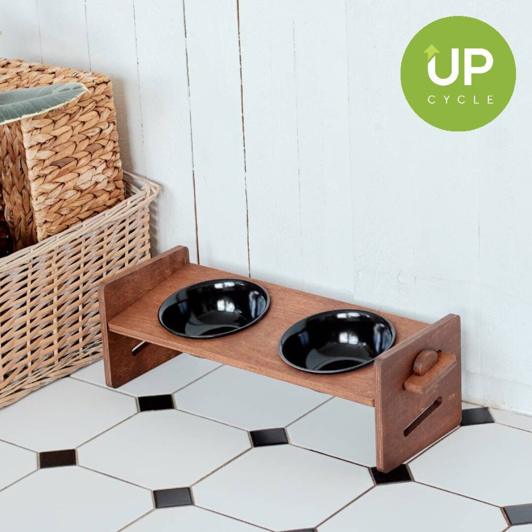Adjustable Height Plywood Pet Food Stand Set Modern and Practical Dog Bowl Stand, Cat Feeding