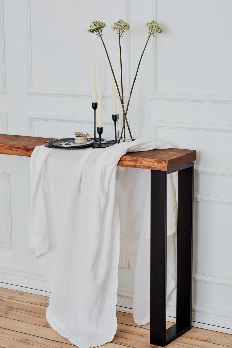 Entryway Table With Metal Legs and Reclaimed Wood Base Rustic Etsy