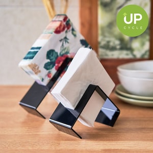 SET di 2 porta tovaglioli in acrilico nero riciclato - Decorazione da tavola sostenibile per cene eleganti - Distributore di tovaglioli ecologico fatto a mano