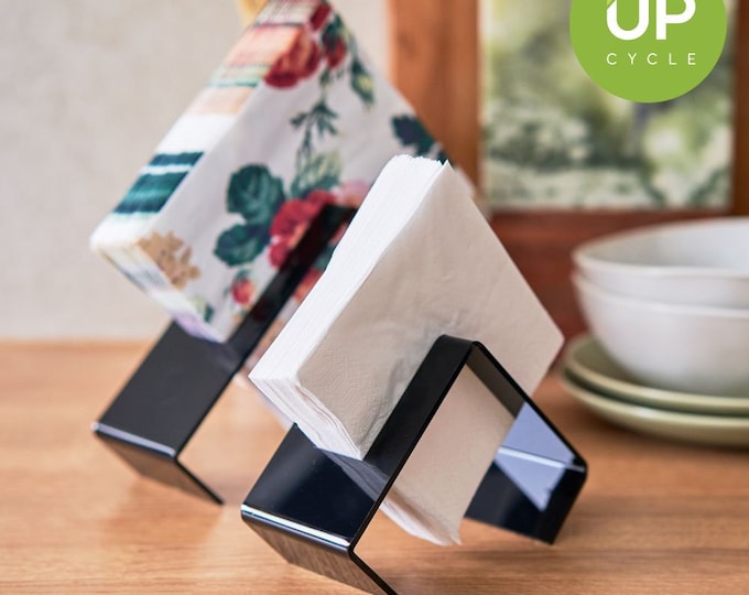 SET of 2 Upcycled Black Acrylic Napkin Holders