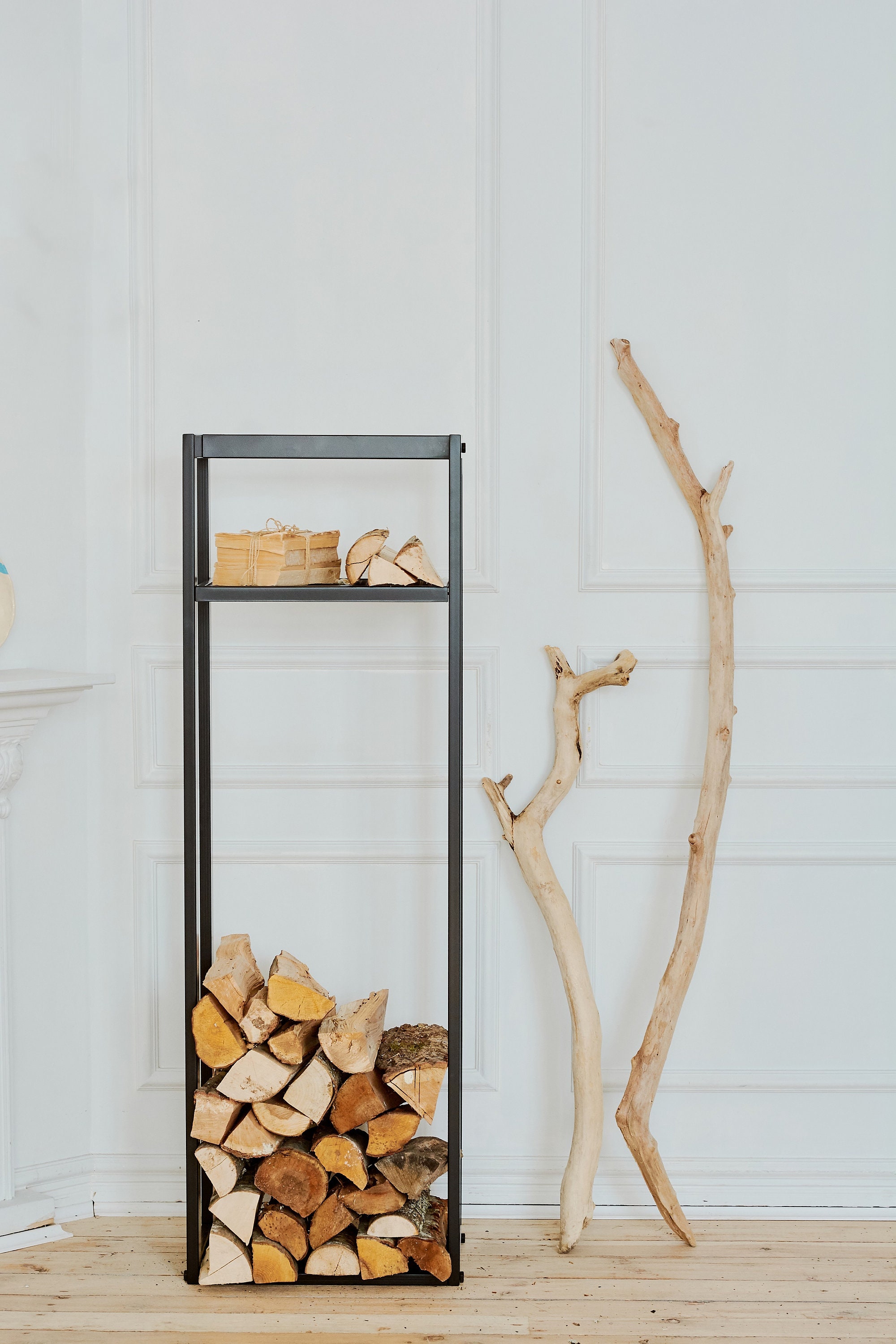 Steel Firewood Rack With Built in Kindling Holder Indoors - Etsy Canada