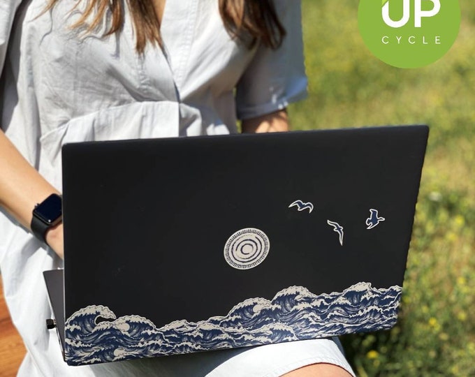 Computer Decal Stickers - Ocean Waves and Pink Mountain