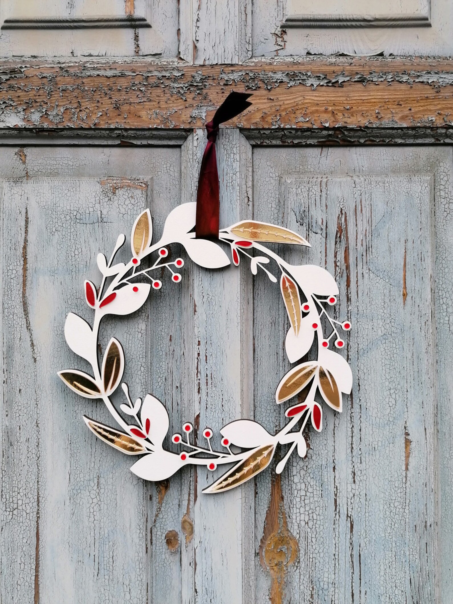 Wood Door Wreath / Gift Idea / Wooden Door Sign / Christmas Etsy