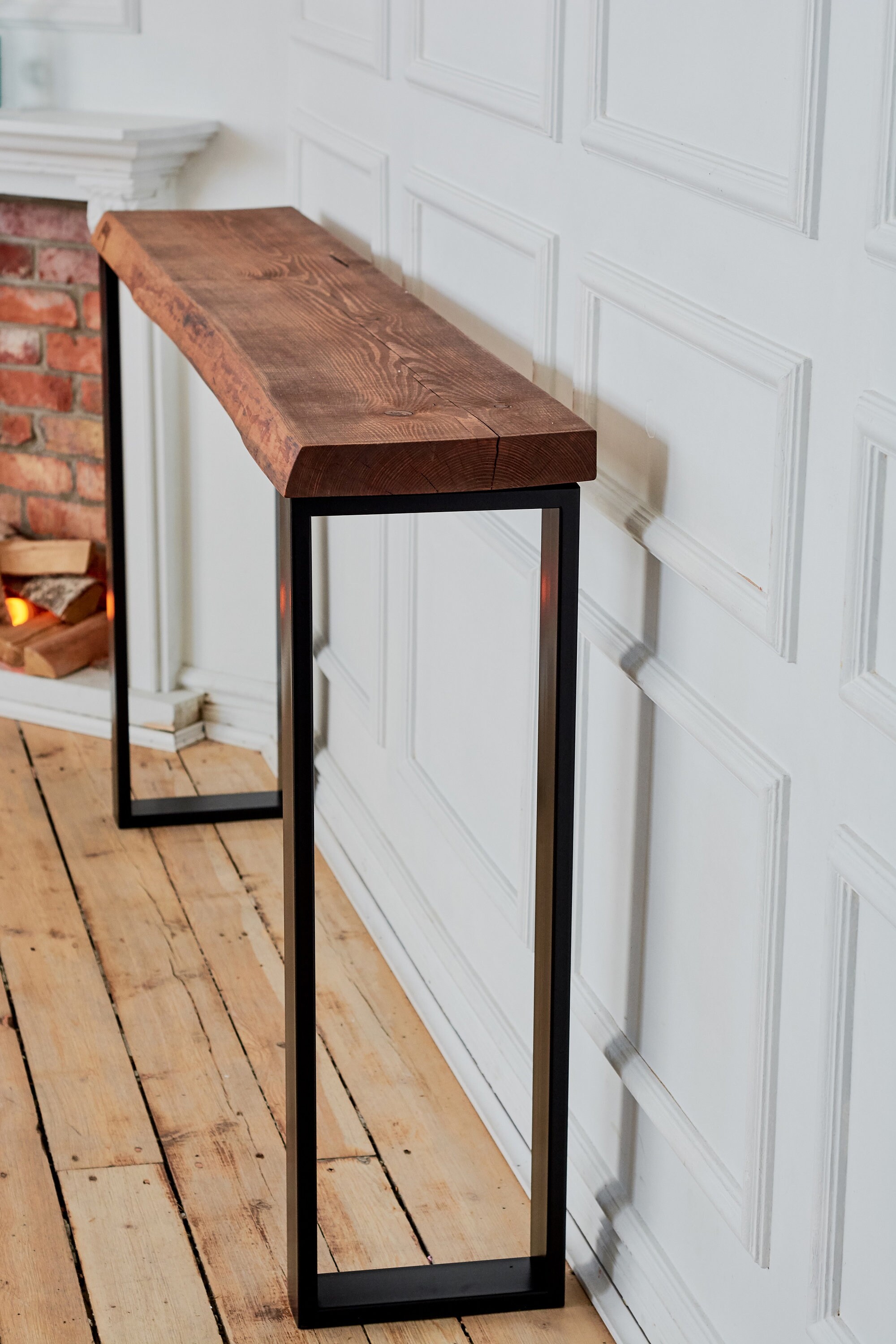 Entryway Table With Metal Legs and Reclaimed Wood Base Rustic Etsy