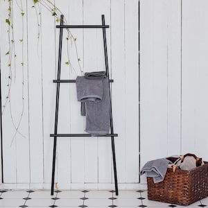 Metal Bathroom Towel Rack - 3 Tier Rack for Bathroom Storage - Steel Ladder Rack for Towels - Blanket Ladder - Decorative Ladder - Black