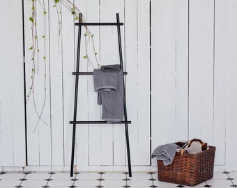 Metal Bathroom Towel Rack - 3 Tier Rack for Bathroom Storage - Steel Ladder Rack for Towels - Blanket Ladder - Decorative Ladder - Black