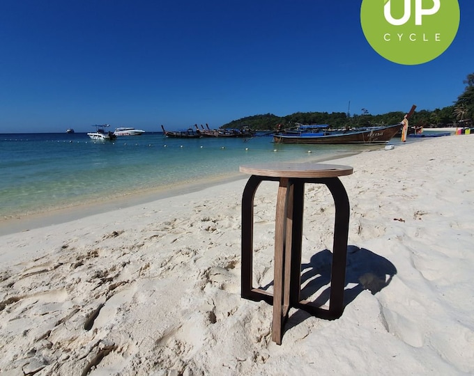 Modern Upcycled Plywood Stool - Eco-Friendly Home Décor in Dark Brown and Beige Colors - Sold Per One