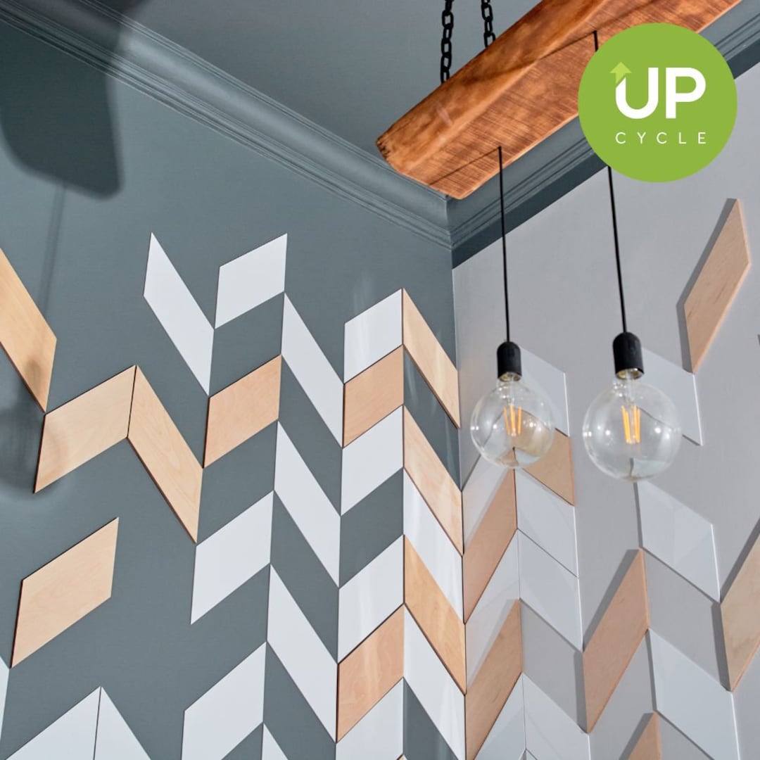 Modern Design Wall Mosaic With Upcycled Plywood and White Acrylic Glass ...