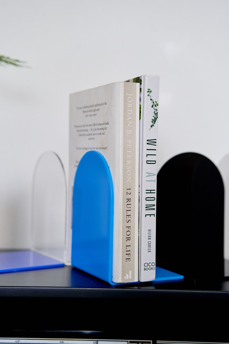 Acrylic Bookends Bookshelf Decor Book Stopper Book Lover's Gift Bookend Set Desk Book End Bookends for Shelves Book Storage Light Blue