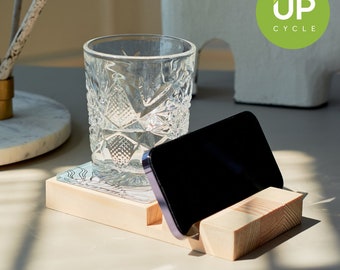 Handmade Pine Tree Phone Stand with Acrylic Design Plate