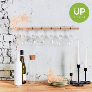 Wall-Mounted Plywood Wine Glass Holder - Space-Saving Stemware Storage Rack for Home Kitchen and Bar - Floating Wooden Champagne Glass Rack