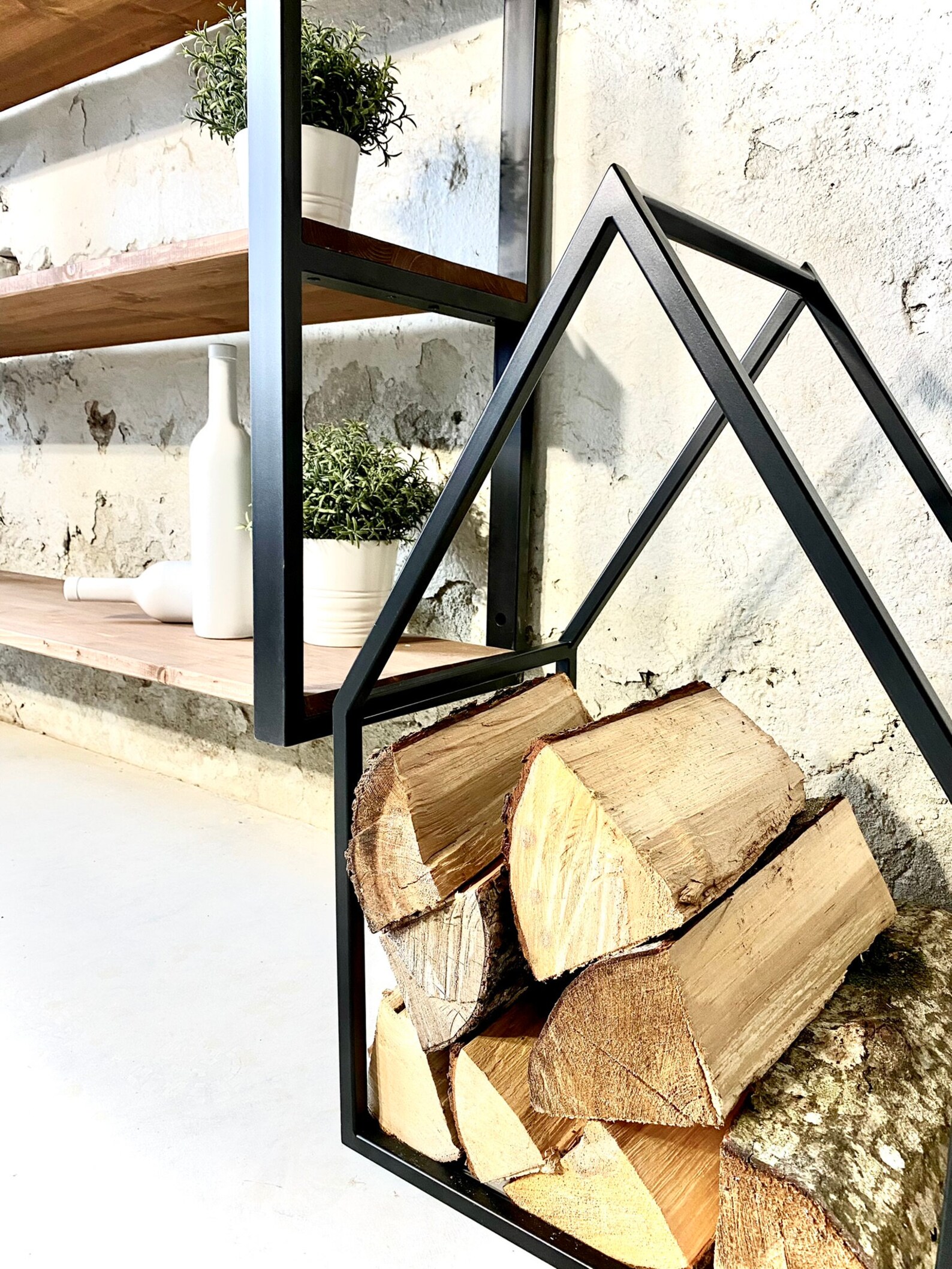 Decorative Fireplace Rack Minimalist Steel Firewood Holder Etsy