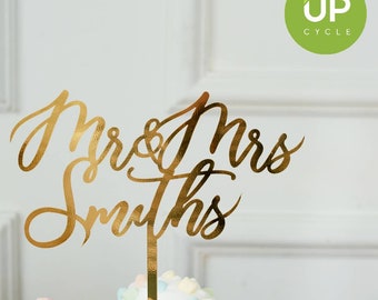 Personalized Gold Wedding Cake Topper with Custom Name