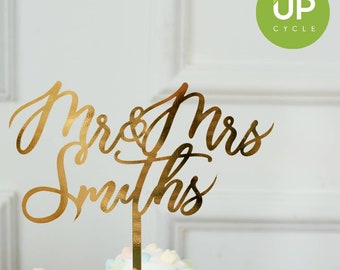 Décoration de gâteau de mariage dorée personnalisée avec nom personnalisé pour une occasion spéciale Décoration de gâteau personnalisable élégante pour les mariages, anniversaires