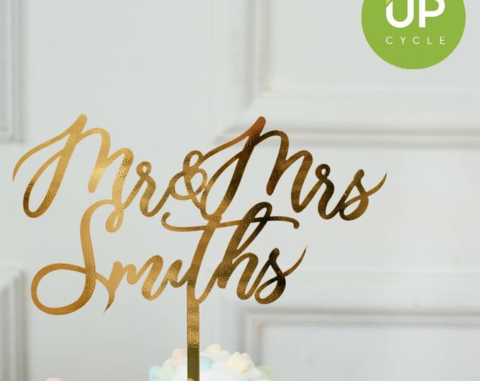 Personalized Gold Wedding Cake Topper with Custom Name