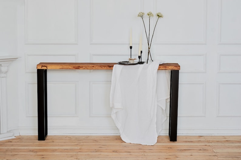 Entryway Table With Metal Legs and Reclaimed Wood Base Rustic Etsy